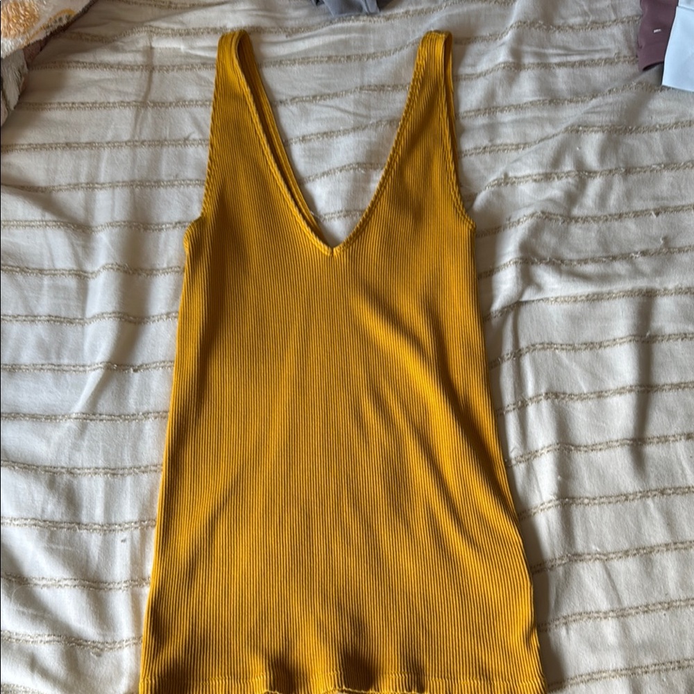 Golden Sleeveless V-Neck Tank Top
